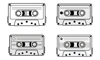 Obraz premium Cassette tape vector icons in retro black and white style for vintage music design 