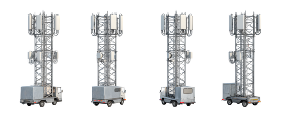 Isolated Photo-Realistic Studio-Lit Four mobile tower lights arra digital artwork, commercial stock asset, ideal for video overlays and print projects, mockups, branding