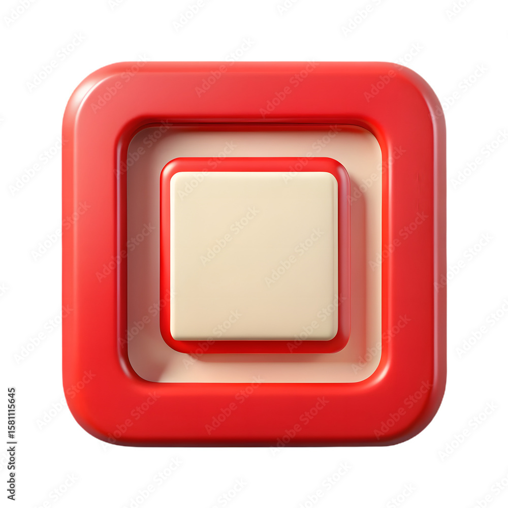Poster three dimensional rounded square icon with inner layers isolated on transparent background