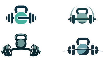 Kettlebell and barbell vector icons for fitness, strength and gym workout design
