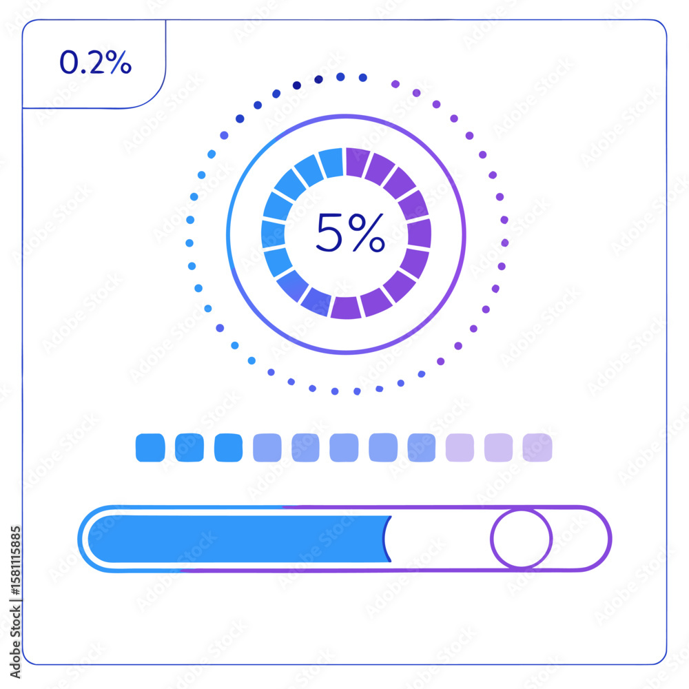 Poster illustration of a dashboard with circular and linear progress bars showing percentages on a white ba