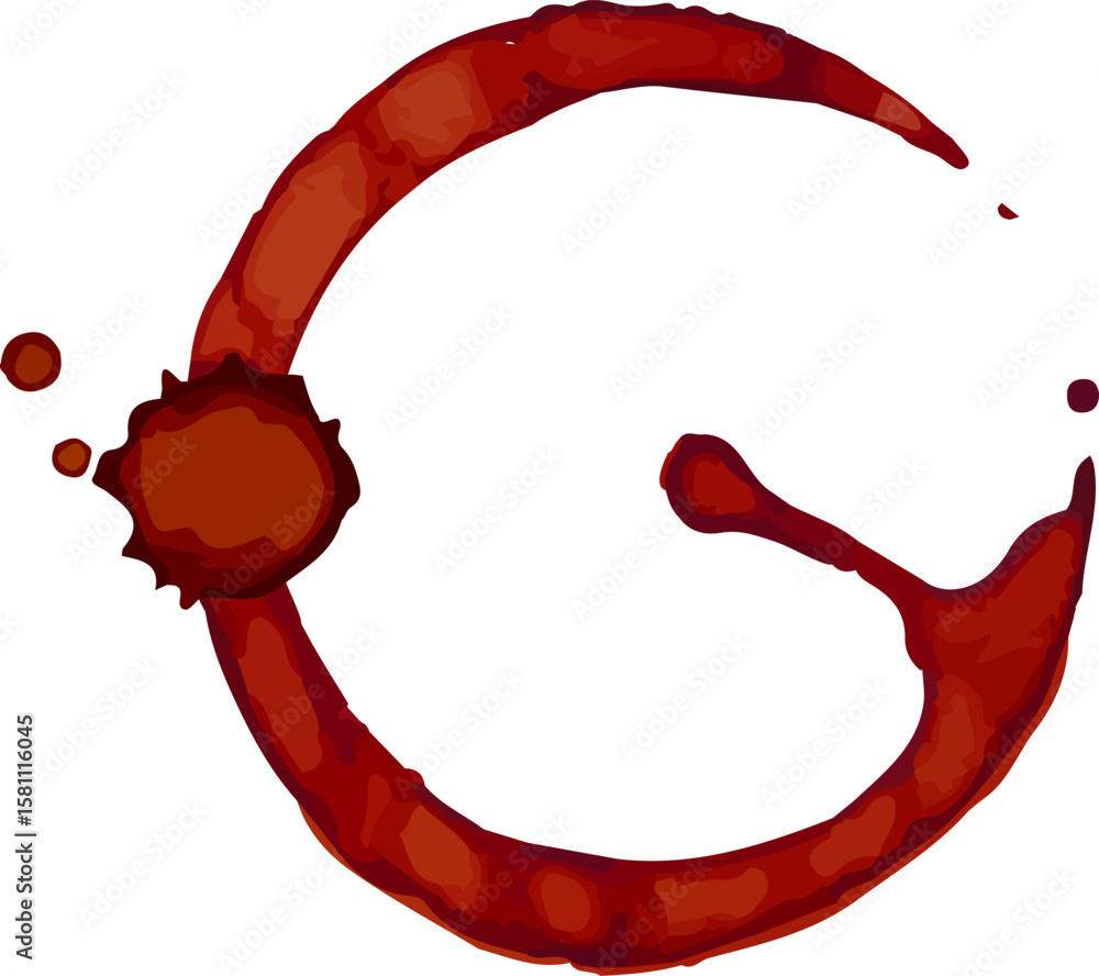 Aufkleber coffee or tea cup stain forming an incomplete circle with some splatters around it, isolated on a wh