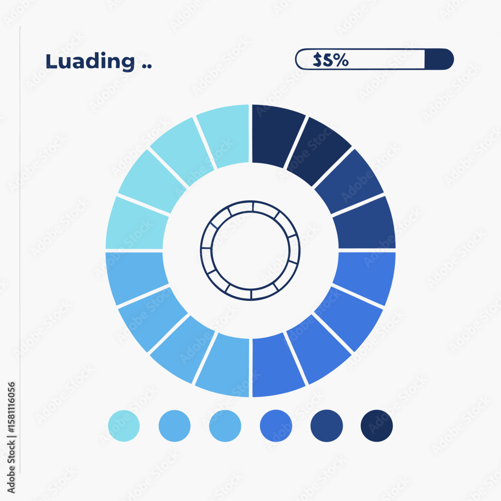 Poster circular loading bar with shades of blue and a smaller circle in the center indicating progress stat