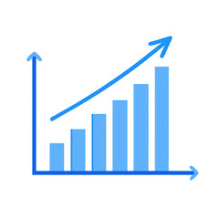 Blue Bar Graph with Upward Arrow on transparent background