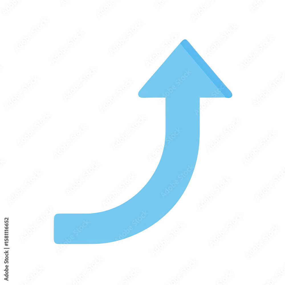 Poster light blue curved arrow pointing up on transparent background
