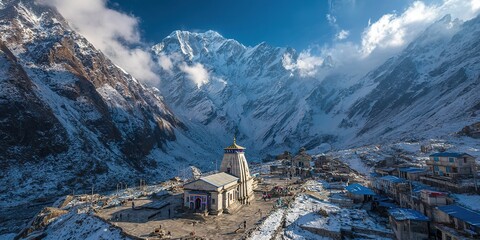 Kedarnath Temple Aerial Snow View © Resi