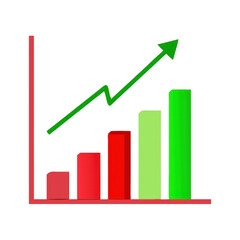 Growing Bar Chart with Arrow on Transparent Background