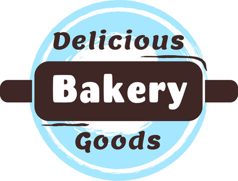 Round logo design for a bakery, featuring a rolling pin alongside an array of delicious baked goods. Highlighting fresh ingredients and traditional baking craftsmanship