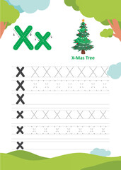 X is for X-Mas Tree: Letter X Trace and Write Worksheet for Kids