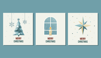  sacndinavian set of christmas cards in minimalistic flat style. vector graphic art of group xmas cards with greetings