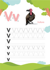 V is for Vulture: Alphabet Tracing and Writing Worksheet for Kids
