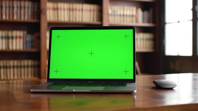 Green Screen Laptop in Library Setting