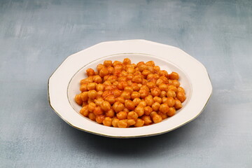 Chickpeas or Nohut, a traditional Turkish dish, ready to be eaten on the table.