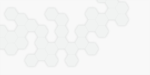 Abstract geometric hexagon shape honeycomb background in soft white color. Surface polygon pattern with glowing hexagon texture and futuristic business background vector.