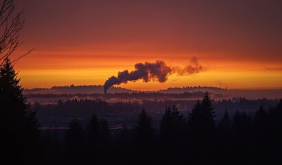 Obraz premium Smoky sunrise over a winter landscape