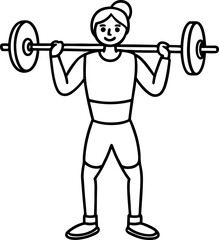 Woman Lifting Barbell Outline Illustration Fitness Exercise Weightlifting Sporty Strong