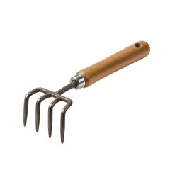 Fototapeta premium Hand cultivator with a wooden handle isolated on white background.