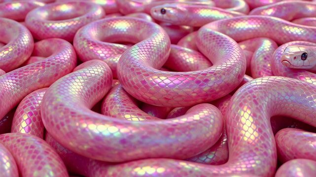 A pink snake with a rainbow pattern on its body