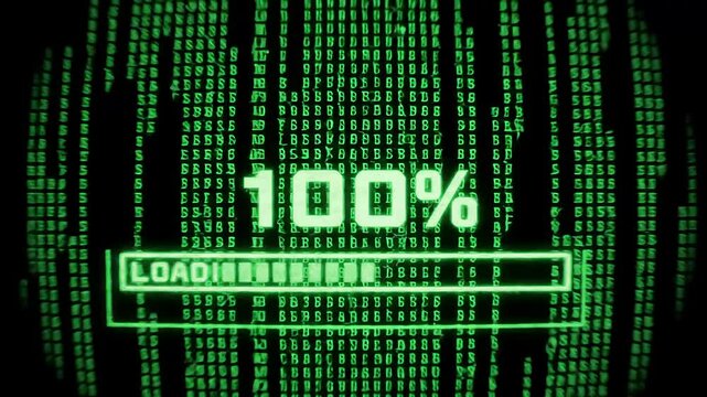 100% Loading Matrix-Style Digital Progress Bar Animation