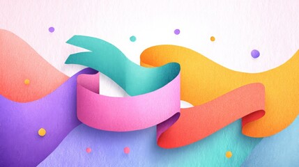Colorful Celebration Background with a Blank 3D Ribbon Banner for Text, a Festive Paper Craft Illustration