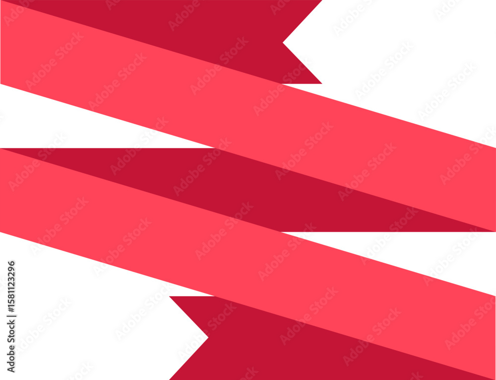 Poster three overlapping red ribbons creating a vibrant diagonal composition against a clean white backgrou