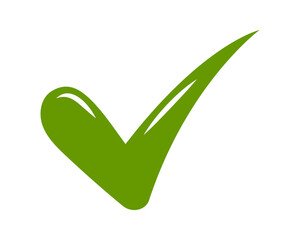 Green check mark on white. Symbol of success, approval, and completion. Use for presentations, checklists, and visual aids. Simple graphic, positive feedback icon.