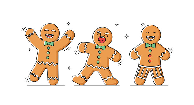 Joyful gingerbread men dancing and celebrating festive holiday cheer with sparkles