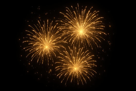 Brilliant golden fireworks exploding in night sky celebration. overlay background