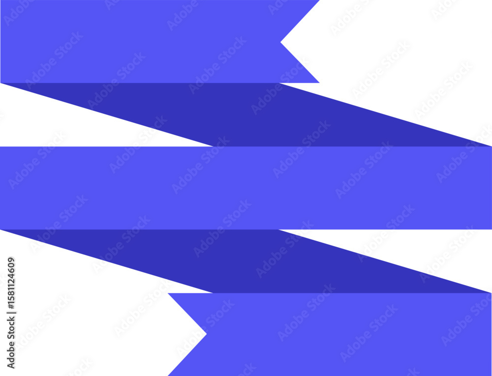 Poster three blue ribbons creating a zigzag pattern form an elegant design element against a clean white ba