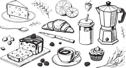 set of hand drawn food icons