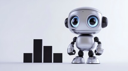 Cute robot beside a bar graph showing progress.