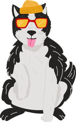 Fluffy Dog in Orange Glasses – Cute Cartoon Fashion Dog Vector