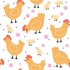 Farm seamless pattern with chicken