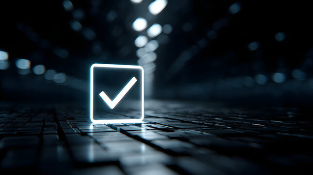 Digital validation interface with checkmark icon virtual environment graphic design tech concept