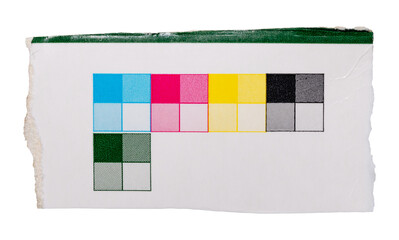 Printing cmyk marks on piece of carton. Offset print calibration, gradient color tone, color bars