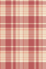 Deep check tartan seamless, comfortable vector texture background. Large plaid pattern textile fabric in light and red colors.