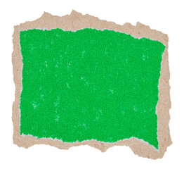 Piece of torn green cardboard with brown ripped edges, isolated element for scrapbooking
