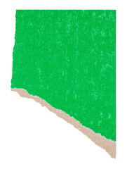 Tear corner of green cardboard, jagged scrap of colored carton paper, isolated scrapbooking element
