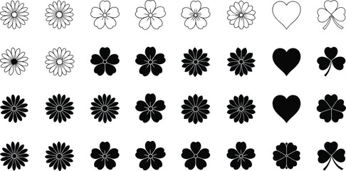 Minimalist design showcases various flower, heart, and clover icons