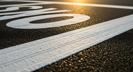 Close Up Of Road Marking Showing The Word Slow On A Tar Surface