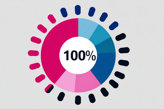 Colorful progress indicator displays full completion at 100 percent in a visually engaging design