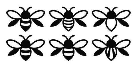 Black honeybee assortment displaying different wing and body features on a transparent background