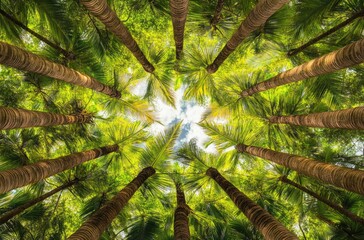 Obraz premium Lush palm trees canopy, looking up