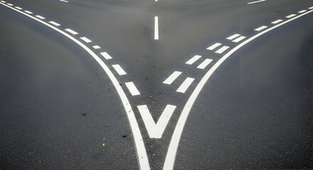 Conceptual image of a road dividing in two directions, symbolizing choice and decisions ahead