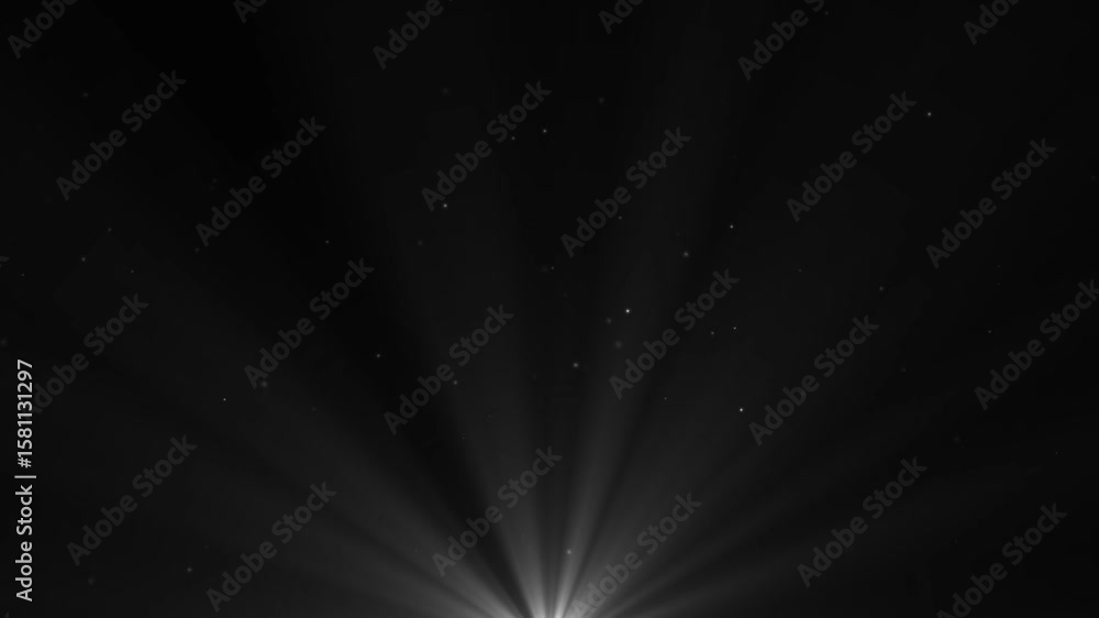 Poster seamless volumetric light from bottom in dark scene. white lamp rays shine on black background with 