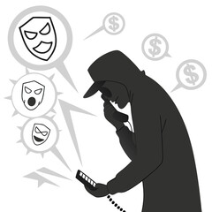 silhouette Phone scam on white background