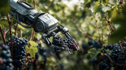 Robotic arm harvests grapes in vineyard