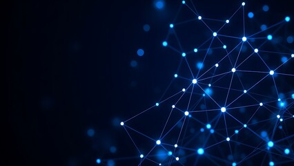 Futuristic glowing network visualization with atmospheric blue lighting on dark background.