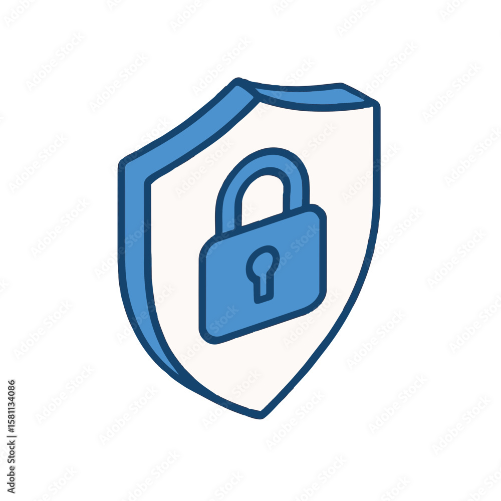Poster cybersecurity shield protects with isometric design on transparent background. cybersecurity shield 