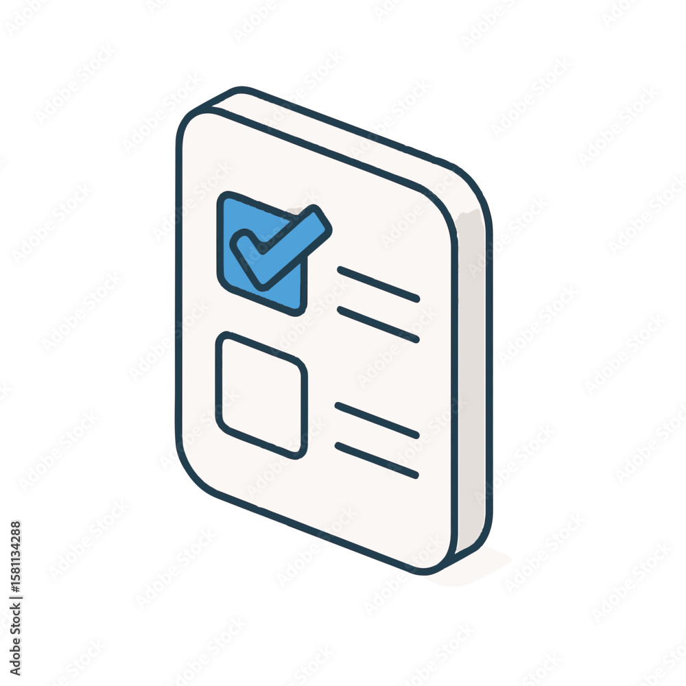 Fototapete task checklist showing completed item in isometric view with checklist, lines and checkmark. task ch